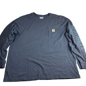 Carhartt Shirt Adult Men's 2XL Blue Long Sleeve Spell Out Neon Work Shirt Pocket